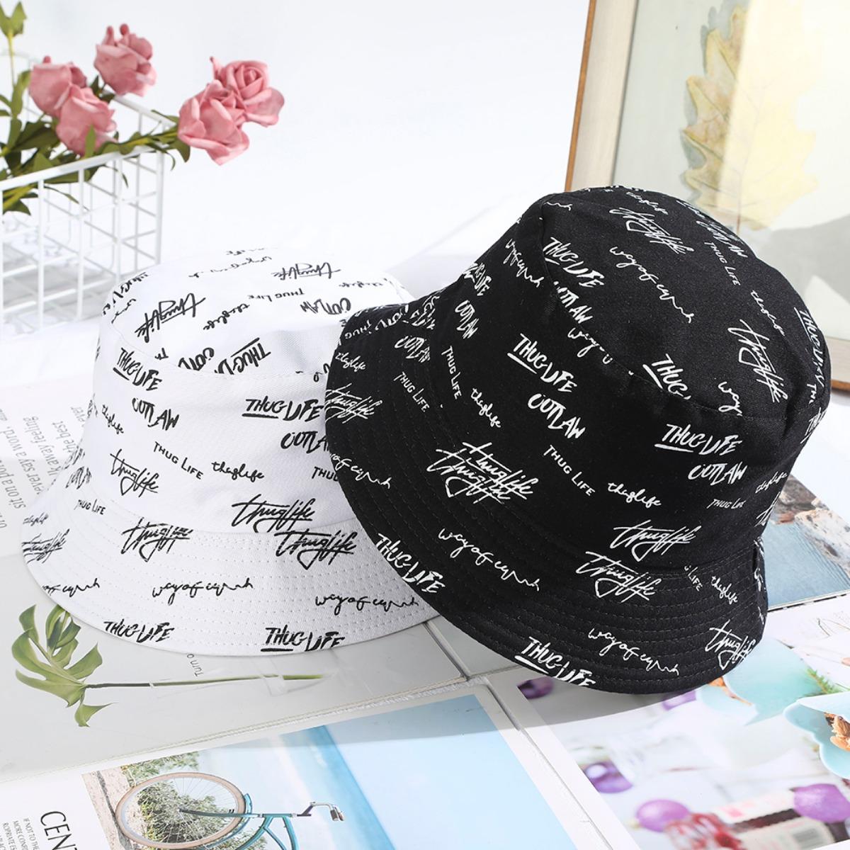 AWAYTR Unisex Double-Sided Fisherman Hat Summer General Sun Hat Trendy Letter Printing Wide Basin Hat Hip Hop Bucket Hat Outdoor