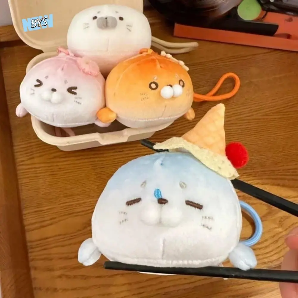 Soft Ice Cream Seal Keychain Cute Sakura Sea Dog Pendant Plush Stuffed Doll Toast Seal Keyring Hanging Decoration