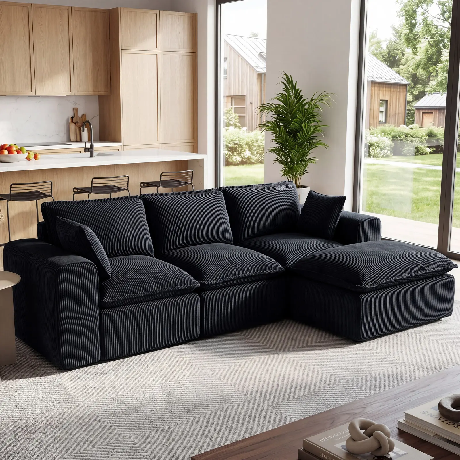 108" Modular L-Shaped Cloud Sectional Sofa with Movable Ottoman, 4 Seater Chenille Couch for Living Room Small Apartment