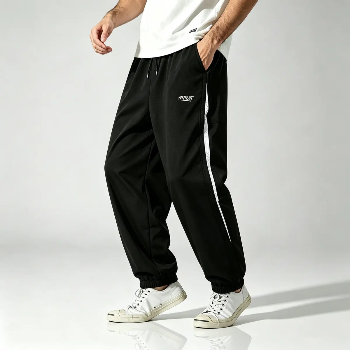 Male Polyester Solid Loose-Fit Sweatpants, Casual Streetwear Athleisure Trousers for Gym Workouts & Daily Loungewear, Machine Washable, Warmth-Enhanced for Spring Autumn Winter