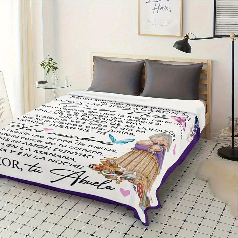 Spanish Flannel Throw Blanket with Granddaughter Letter Print - 280GSM Cozy All-Season Blanket for Couch, Car, Office & Travel