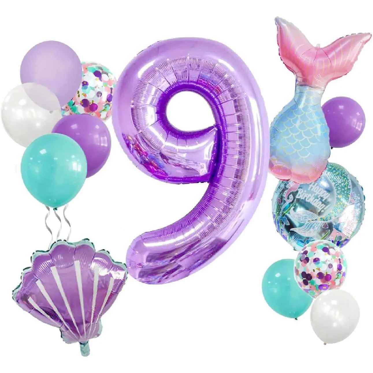 9th Birthday Party Number 9 Latex Foil Balloons - 13-Count, Girls' Theme, Self-Seal Valve, Indoor/Outdoor Festive Party Supplies