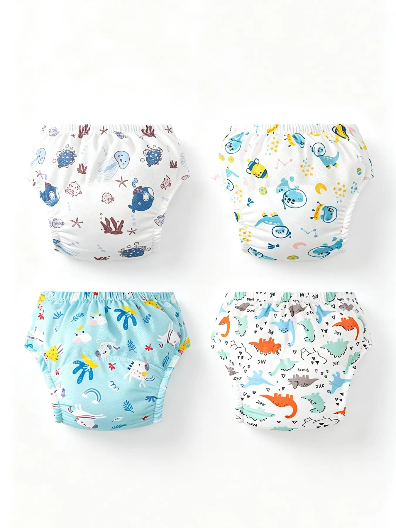 4pcs Baby Diaper Training Pants, Seamless Leak-Proof Design, Comfortable Breathable Cotton, All Seasons, Cute Random Print, Home Use