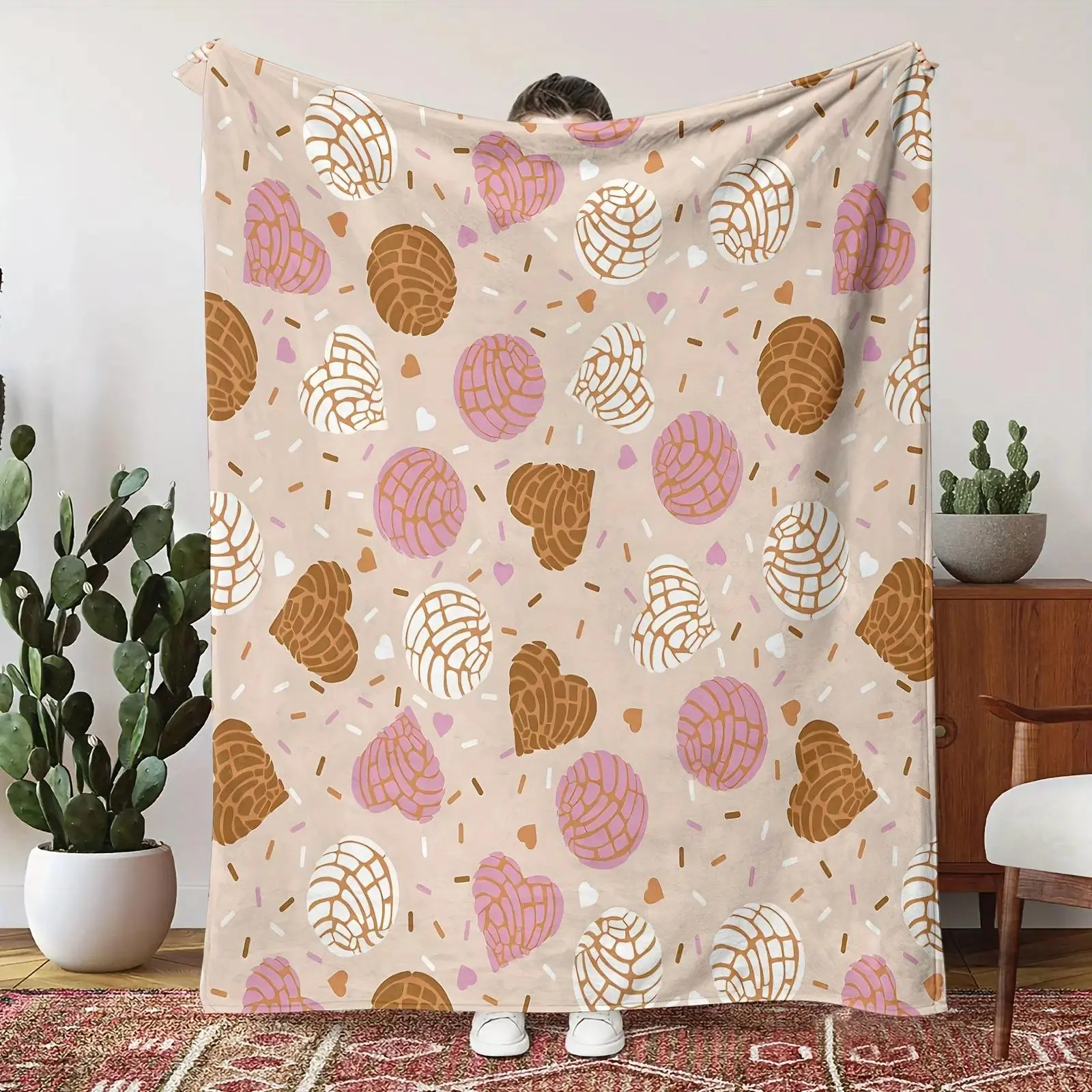 Mexican Conchas & Hearts Sweet Bakery Print Blanket - Soft, Versatile, All-Season Comfort for Bed, Sofa - Multiple Sizes
