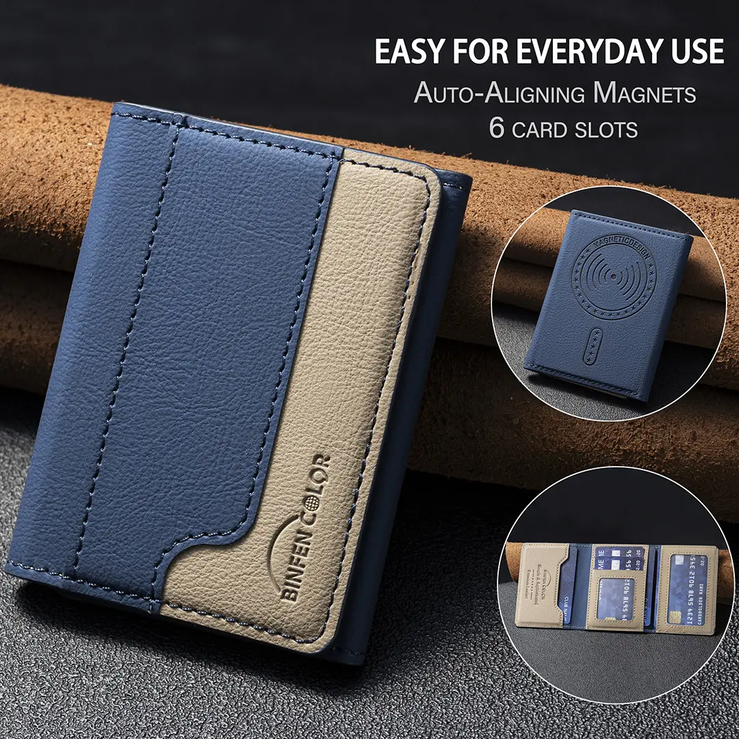 Leather Body Magnetic Phone Card Holder, Anti-Theft Magnetic Phone Mount, Universal Back-Mount Wallet Compatible with iPhone