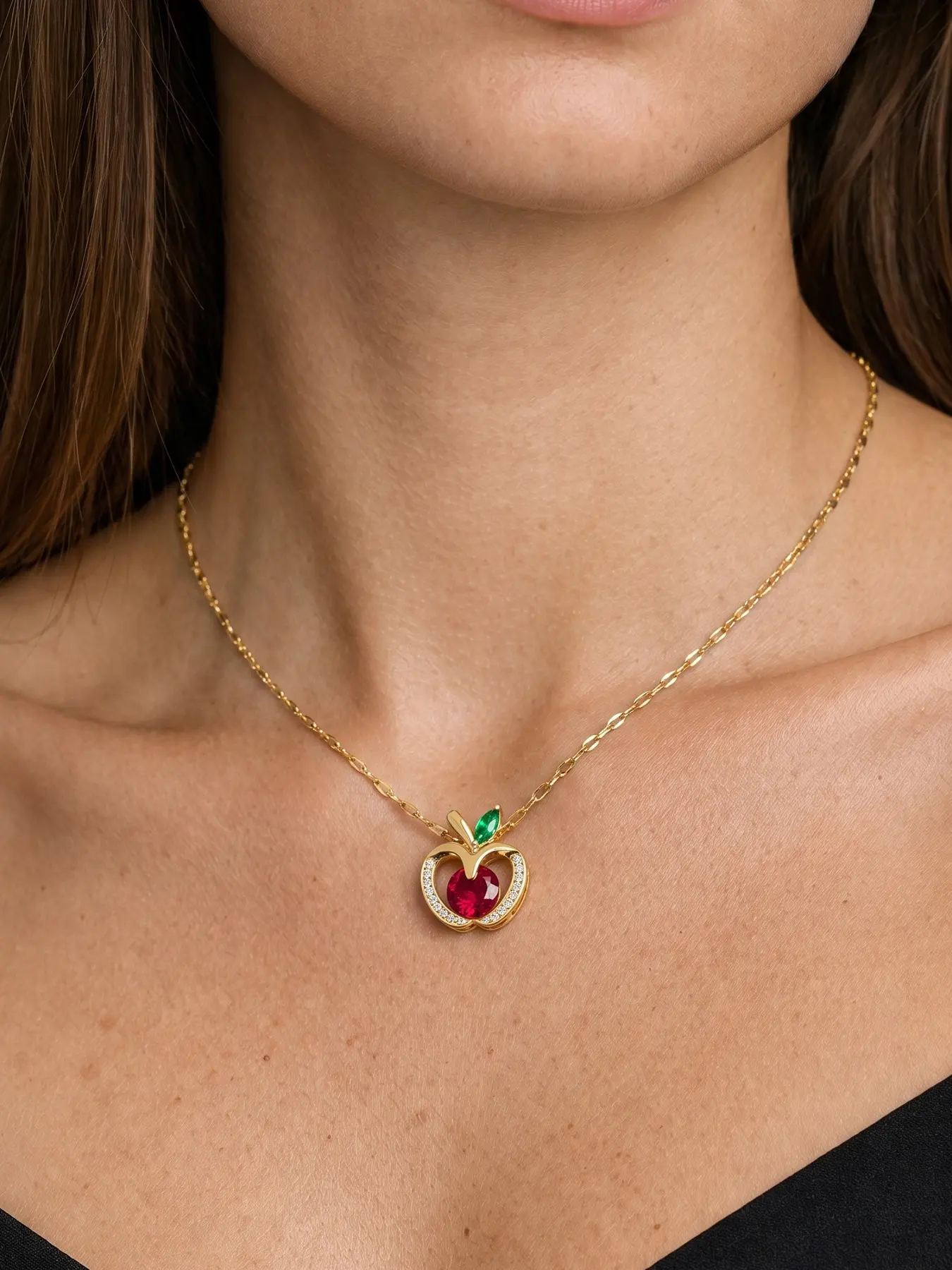 Love and Deep Space Apple Necklace, Casual Style Necklaces, Casual Heart Pattern, Stainless Steel Chain, Daily Versatile Chain, Perfect for Daily Wear and Gifting, All Seasons