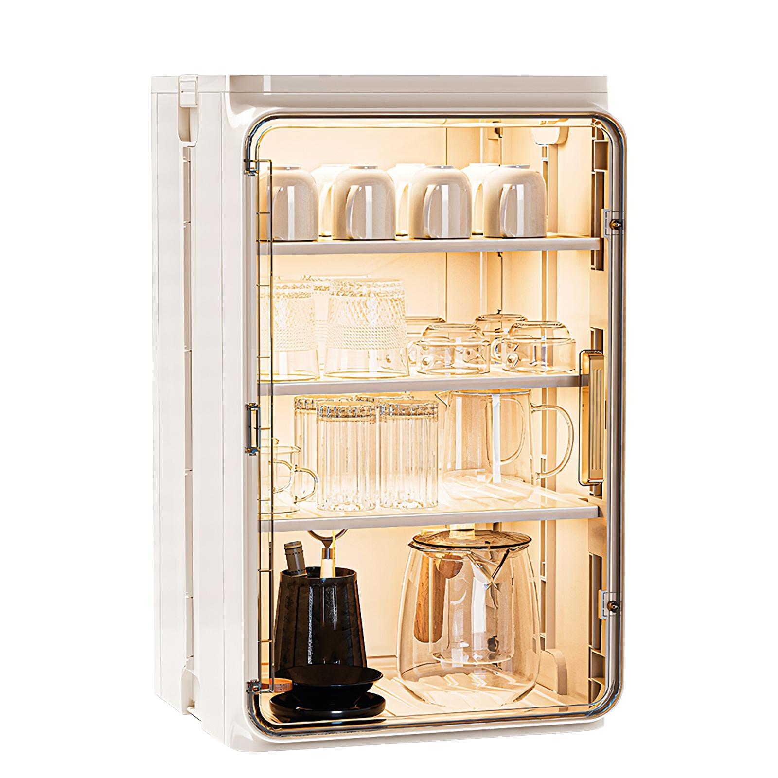 Stackable Plastic Multilayer Cup Storage Box Large Capacity Desktop Storage Display Shelf with Doors and Shelves for Office Kitchen Coffee Bars NEW