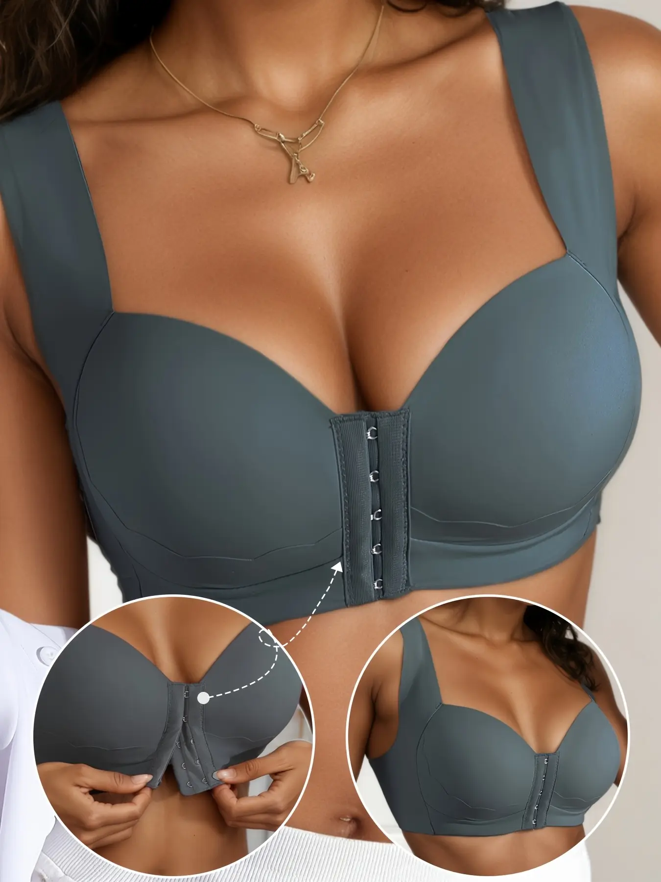 Women's bra underwire everyday underwear gathered chest, front buckle convenient wear bra, seamless vest wide straps
