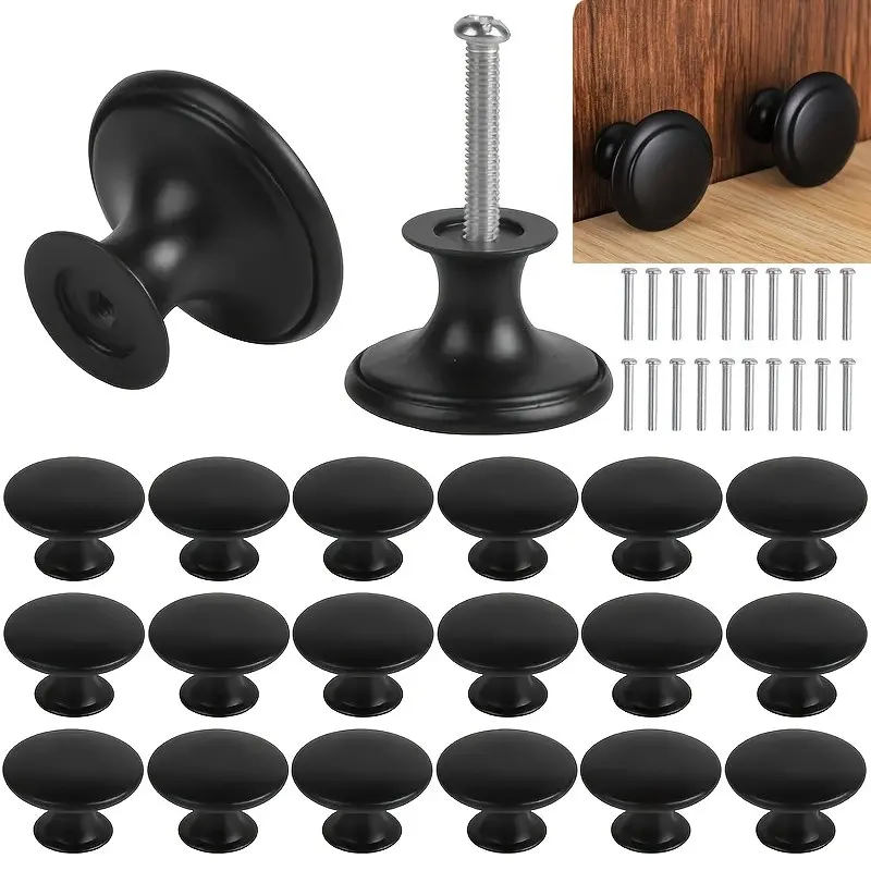 10pcs(5 knobs +5 screws) round alloy handle with screw set 5 round cabinet knobs with 5 screws, suitable for kitchen, bathroom and bedroom drawers and doors, cabinet knobs and handles.