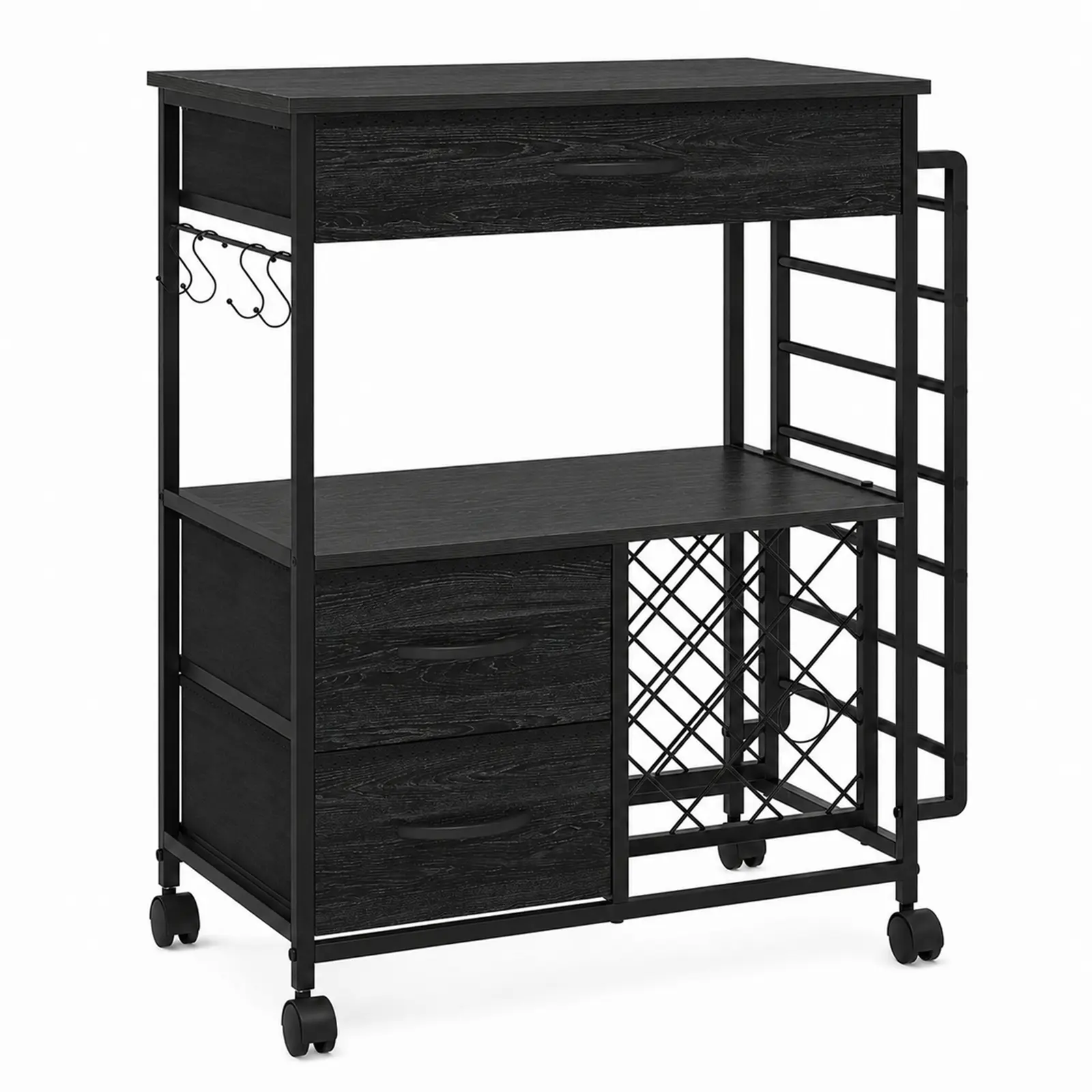 Garvee Rolling Craft Storage Mobile Cart with Rolling Wheels – Home Organiser Racks, Fabric Drawers, Vinyl Roll Holder, Wood Top & Hooks for Cutting Machines (Black)