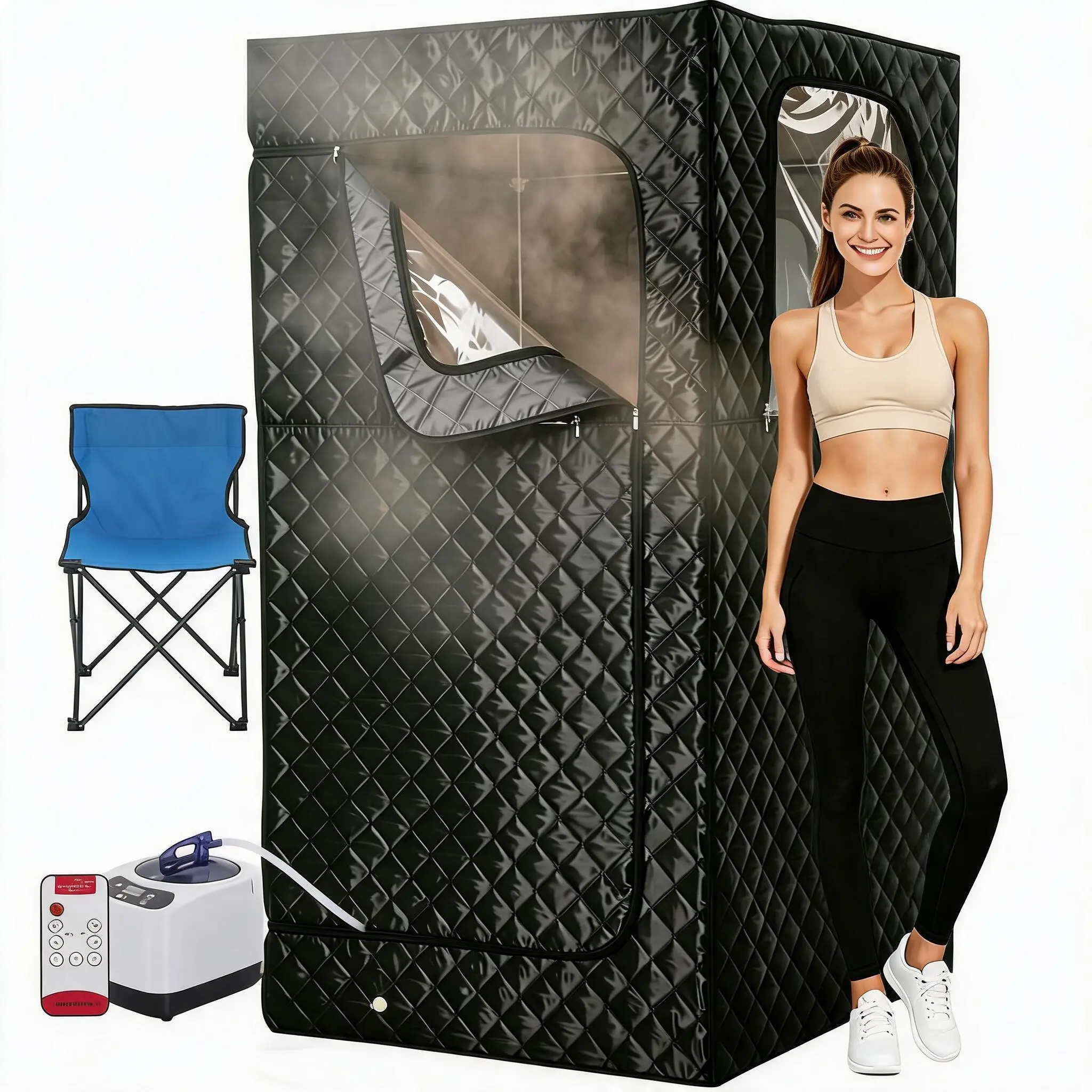 Personal Steam Sauna Tent with 3L 1200W Generator, Folding Chair, Remote, 9 Temp Settings, 99-Min Timer – 35x35x71in, Black