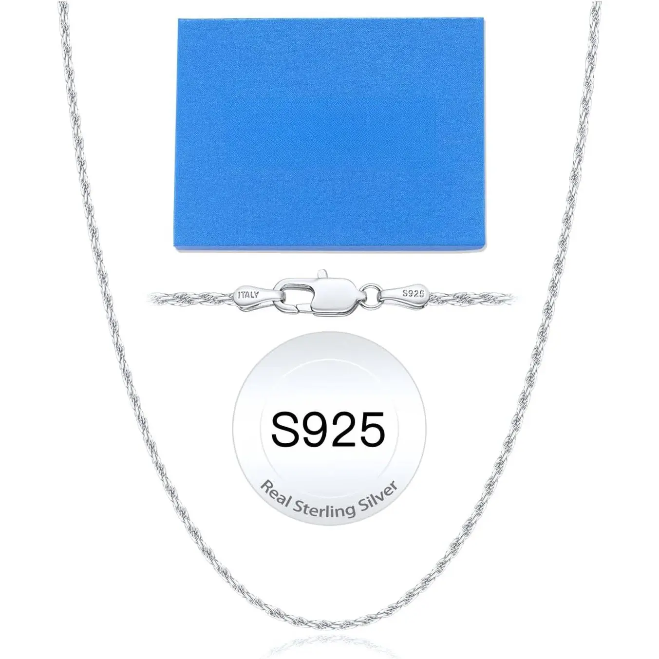 1.5mm Rope Chain 925 Sterling  Chain Necklace for Women, 14K  Plated Chain for Women Sturdy Women's Chain Necklaces, 16 18 20 22 24 26 Inch