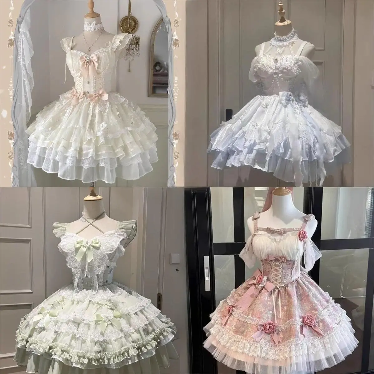 Summer Japanese Style Kawaii Lolita Dress Women Party Vintage Sweet Lace Bow Birthdays Cake Dresses Harajuku Bandage Dress