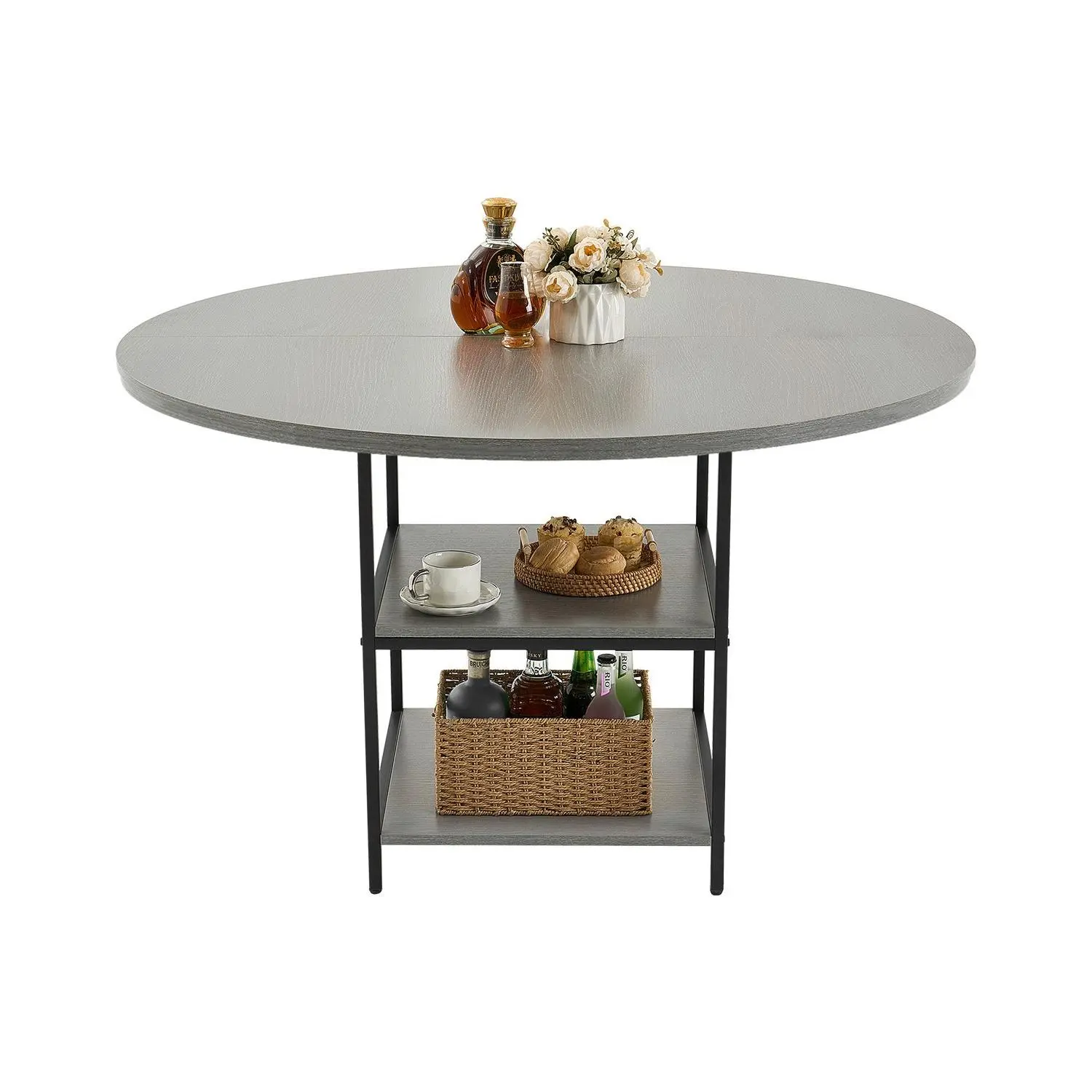【toolupgrade】VEVOR 47in Laminate MDF Round Dining Table (Table Only) - 47 inch-metal base, Storage Shelf, Metal Legs, Easy to Clean, Ideal for Family Meals & Living Room, Fits 4-6 People