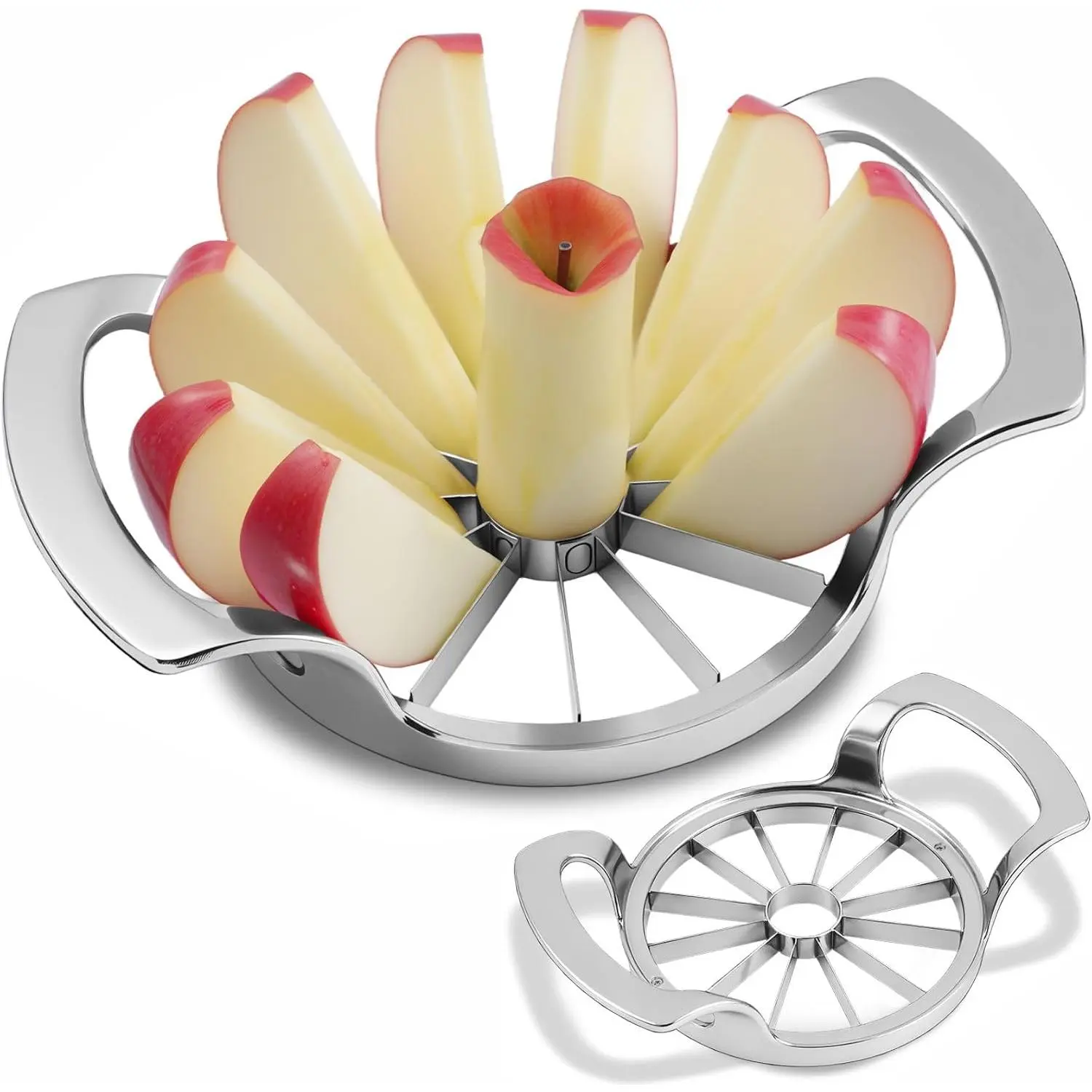 12-Blade Fruit Core Slicer and Corer - 4 Inches Kitchen Utensil with Stainless Steel Blades, Mirrored Handle for Smooth Slicing, Time-Saving Tool