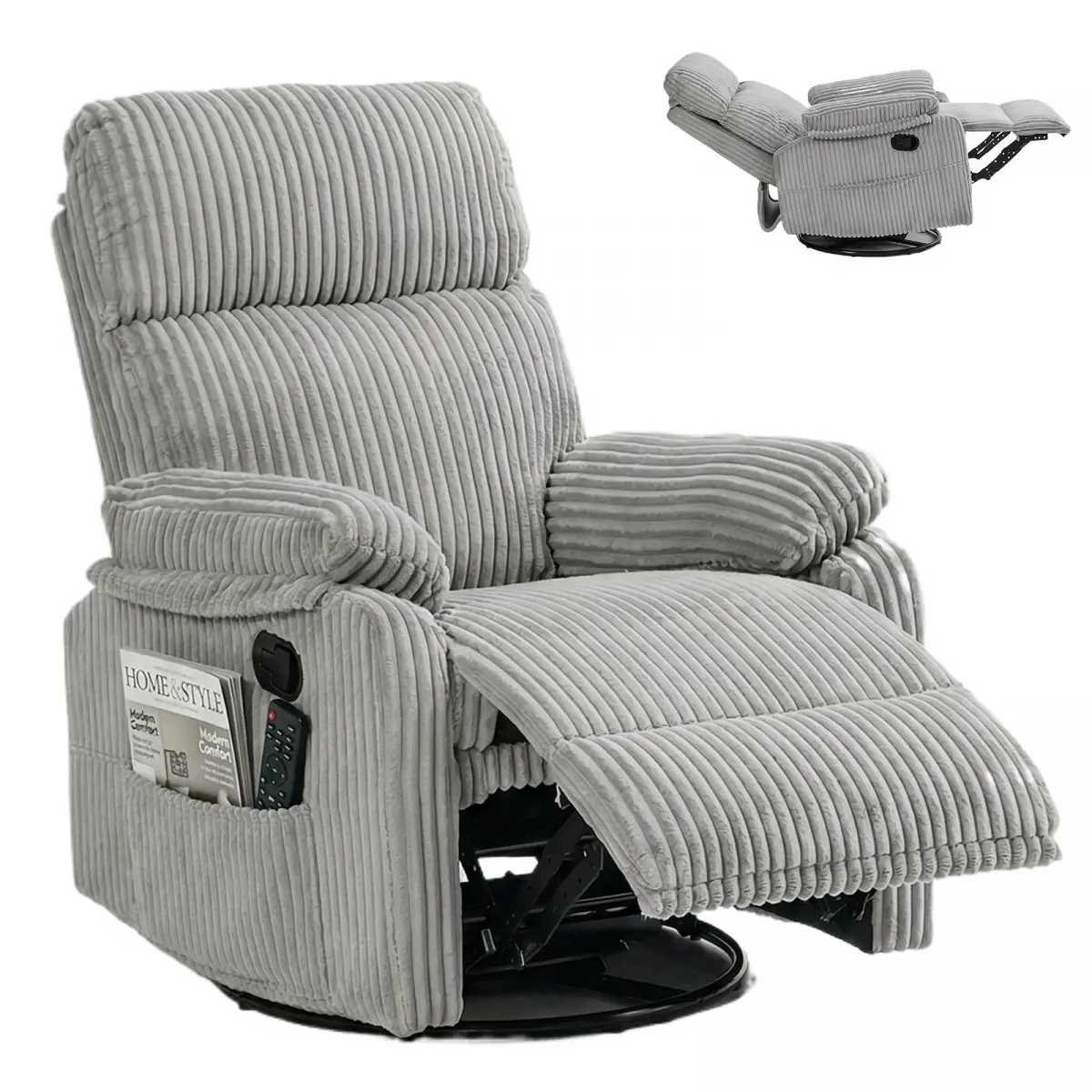 3-in-1 Swivel Rocker Recliner Chair with 151° Recline, 360° Swivel & 30° Rocking, Upholstered Armchair with Side Pockets for Living Room, Bedroom, Office, Balcony or Any Space, 300lbs Capacity