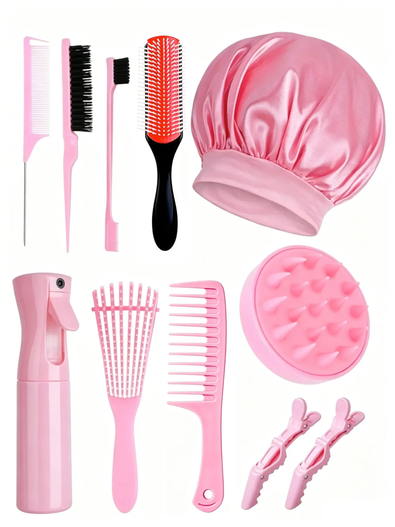 11-Piece Hair Comb Brush Set, Beauty Hairbrush Kit for Men and Women, Silk Wide-Edge Sleep Cap, Essential Grooming Tools, Hair Styling Tools