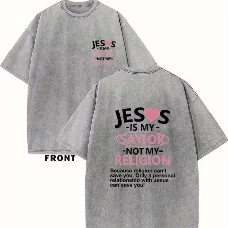 ️ "Jesus Is My Savior" Washed Cotton Christian Tee summerwins