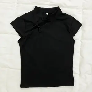 Black Frog Button Cheongsam Top Women 2026 Mandarin Collar & Cap Sleeve Detail Slim Fit Y2K New Chinese Aesthetic Streetwear