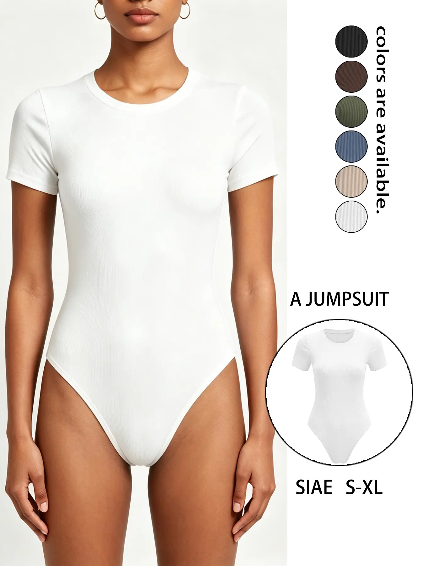 Women's Tight-Fit Bodysuit, Short Sleeve Round Neck Casual Stretch Stretchy Basic T-Shirt, Comfortable and Stylish One-Piece