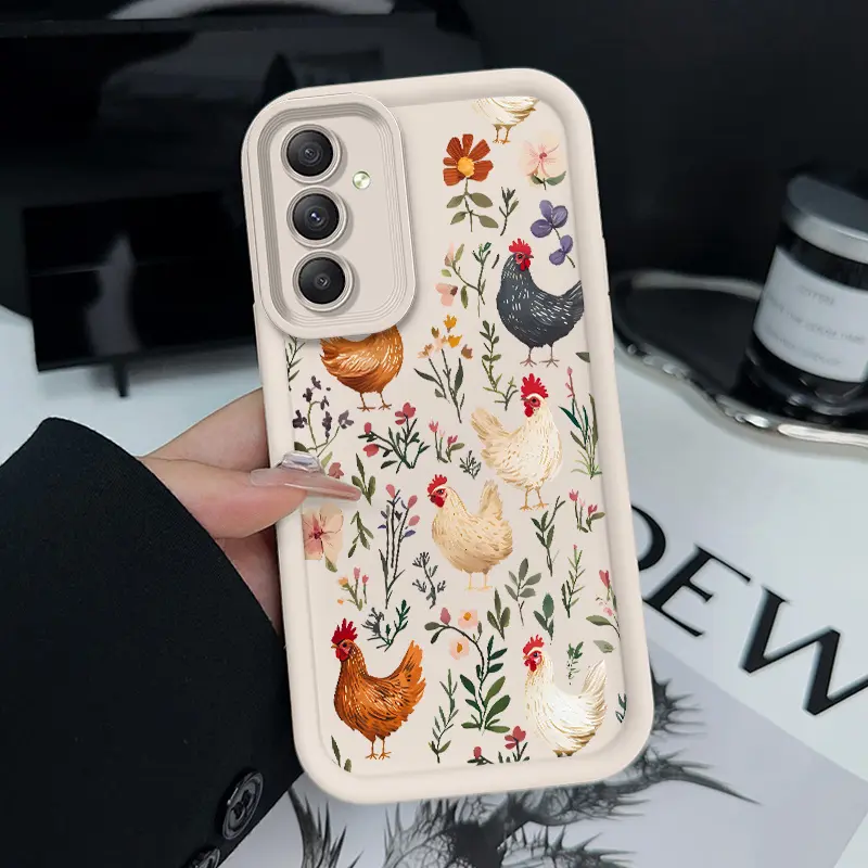 Soft Cellphone Casing Cover for Samsung Galaxy S20 FE Pro Plus 5G, S22+, S23 Ultra, S24, S25 - Harmonious Chicken & Floral Pattern, Portable Protective Phone Accessories, Protection