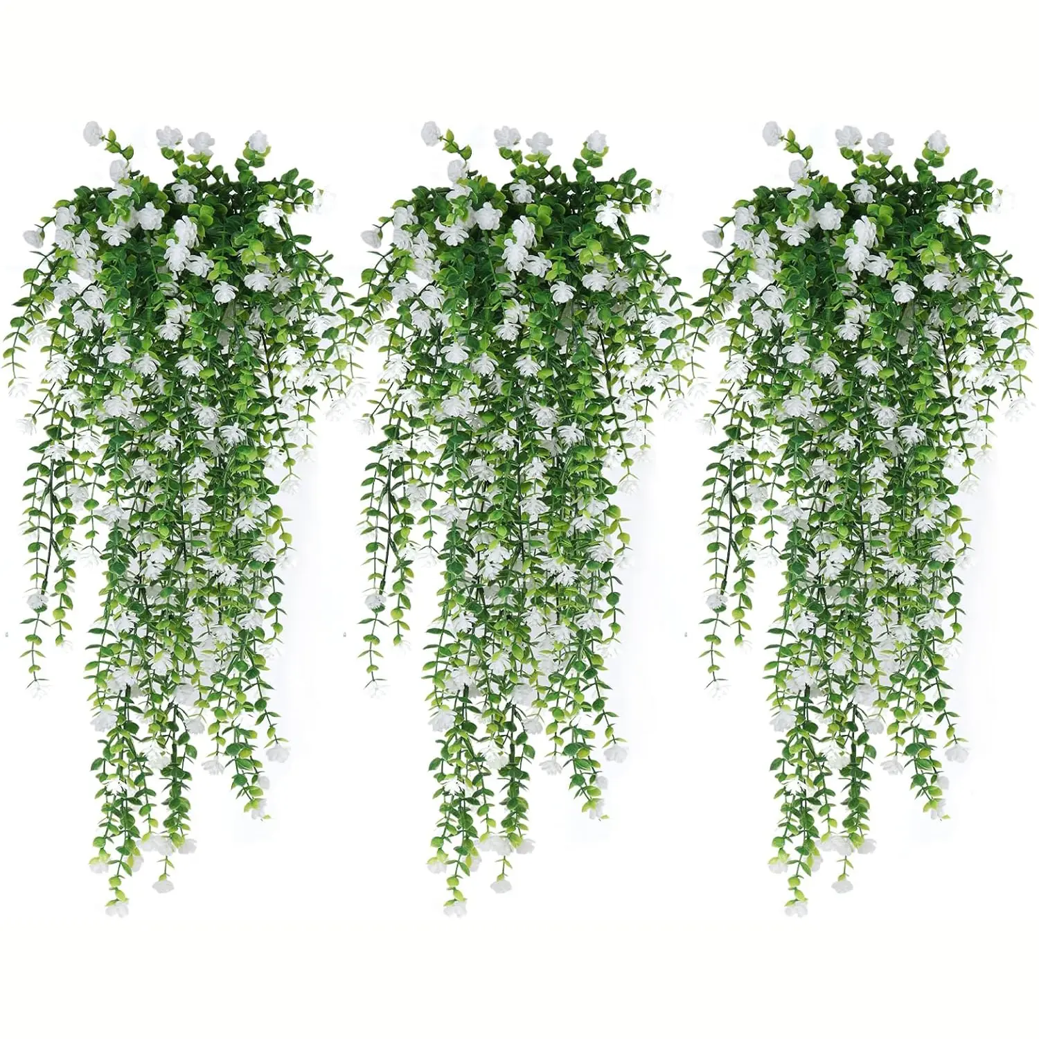 12 pieces of hanging flowers, artificial hanging plants, artificial eucalyptus trees, green trailing vines, UV resistant plastic plants suitable for indoor and outdoor walls, gardens, front door corridors, home decoration
