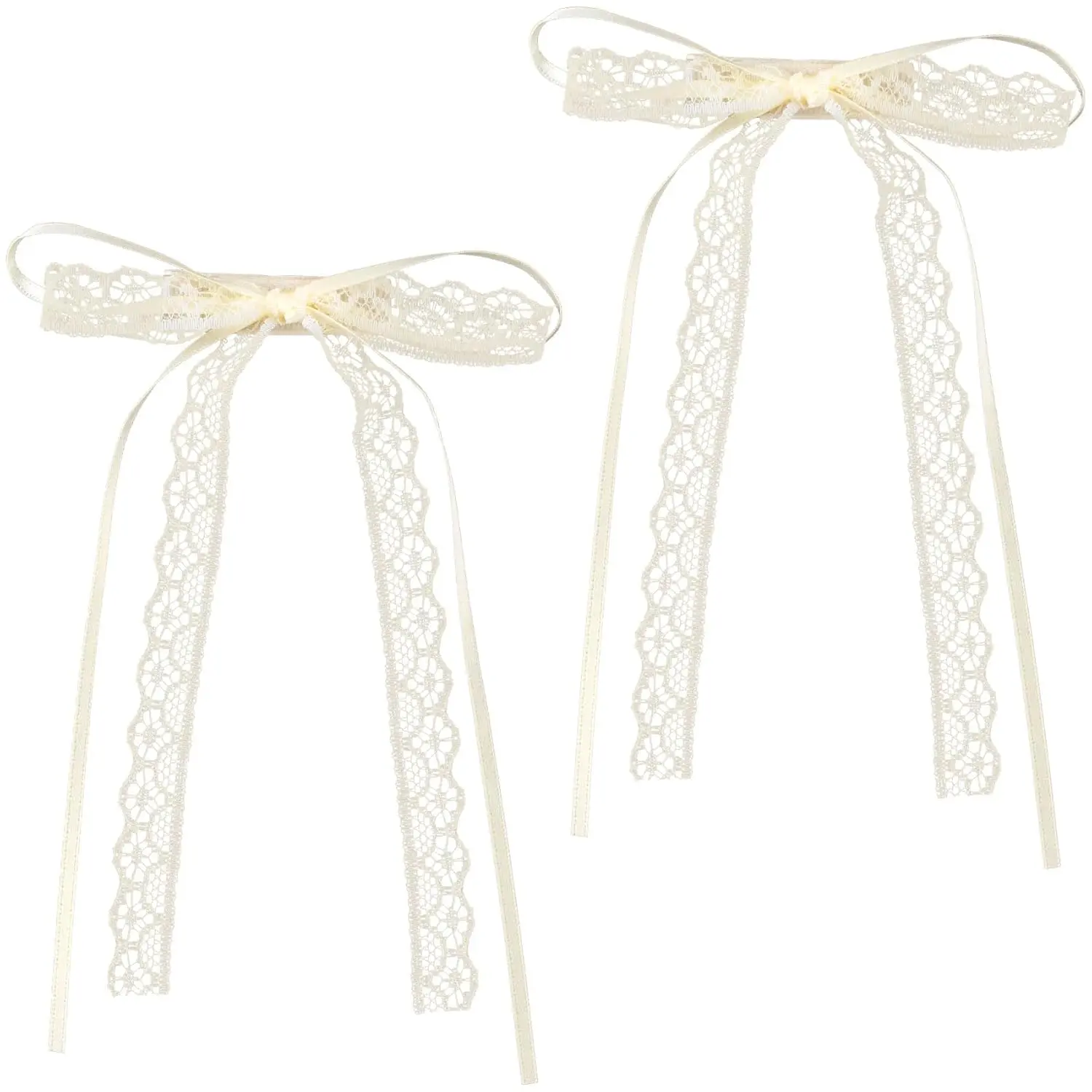 2 count Beige Lace Hair Bow Clips Cute  Snap Barrettes Bowknot Hair Ribbon for Women Valentines Wedding Prom Decorative Accessories