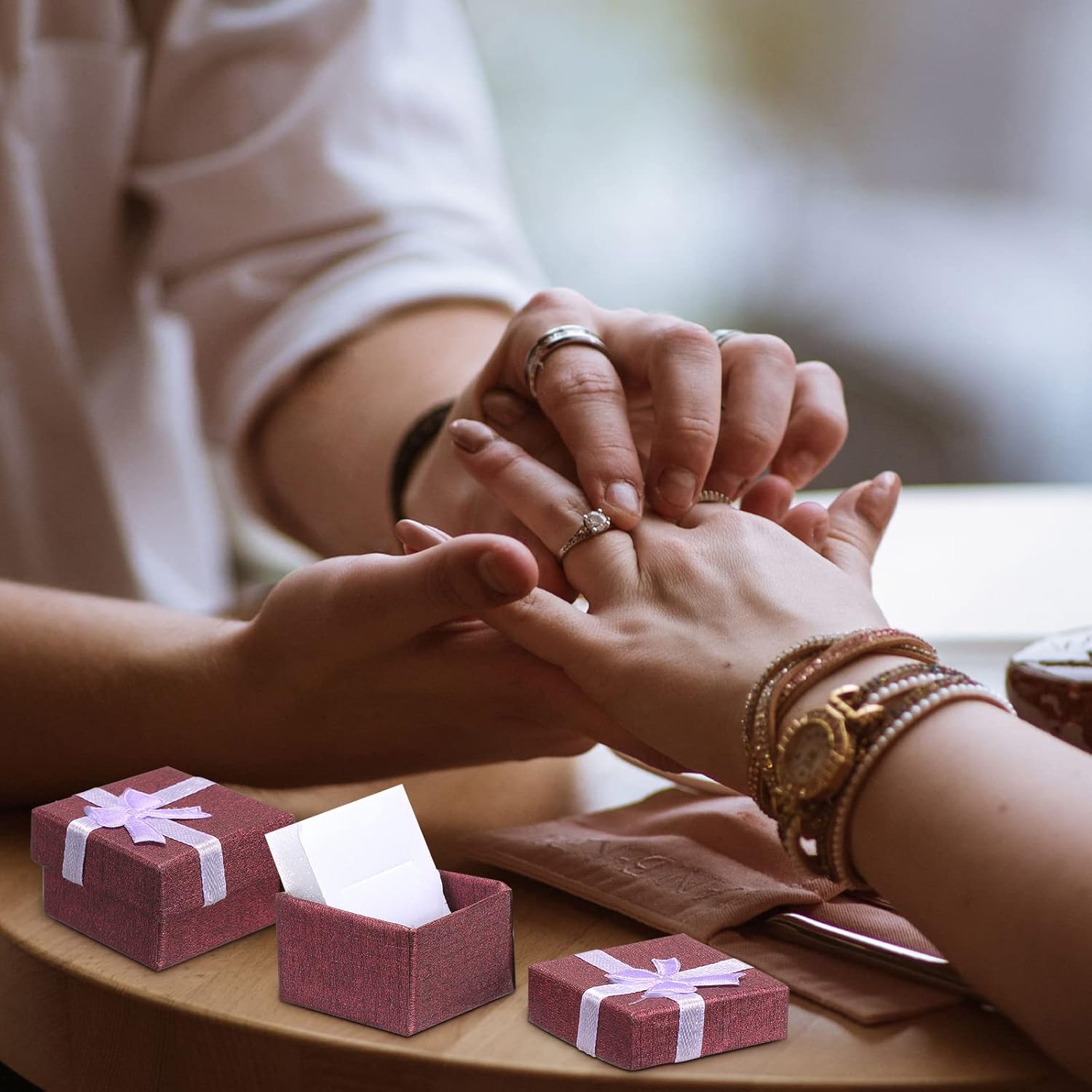 72 count Ring Boxes 1.6 x 1.6 In Hard Cardboard  Box with Ribbon Bow Small   Cases for Small Business(Elegant Color)