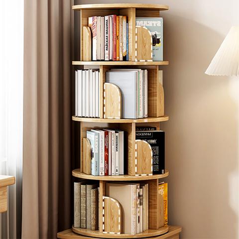 5 Tier Rotating Bookshelf, 360° Display Round Spinning Bookshelf with Wheels, Space-Saving, Small Space Rotating Bookshelf Tower for Bedroom, Living Room, Home, Office