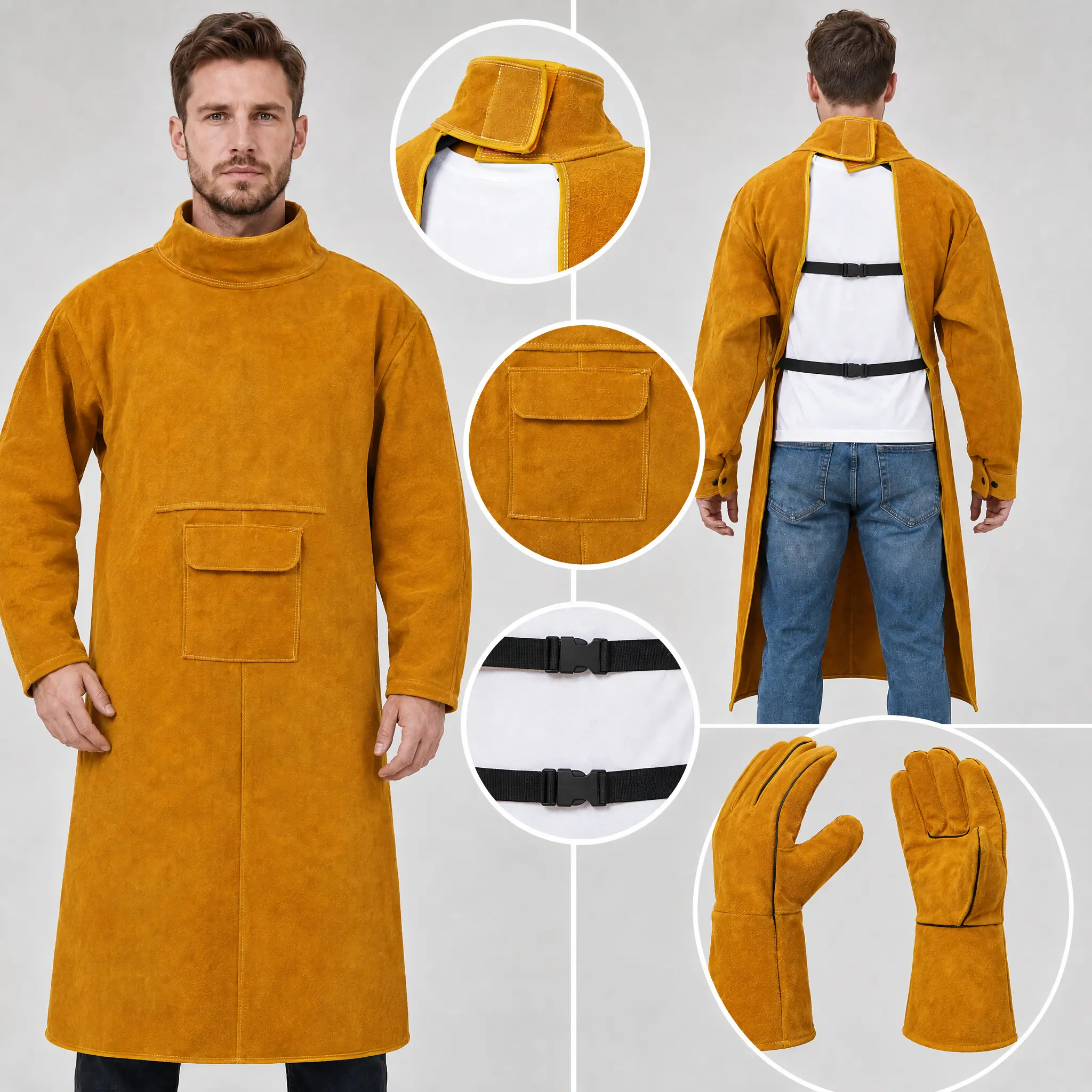 Genuine Leather Welding Apron & Gloves Set – Heavy Duty, Heat & Fire Resistant, Ideal for Forge, Welding, Blacksmithing – Adjustable Fit, Unisex Protective Gear for Men & Women