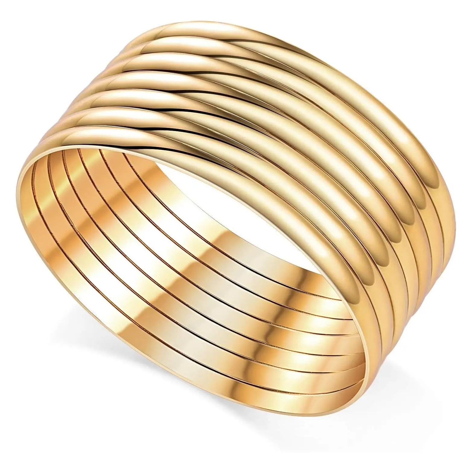 Stainless Steel Extra Extra Large (XXL) Plus Size Bangle Bracelets Set for Women - 7 Pieces, 9.6 Inches