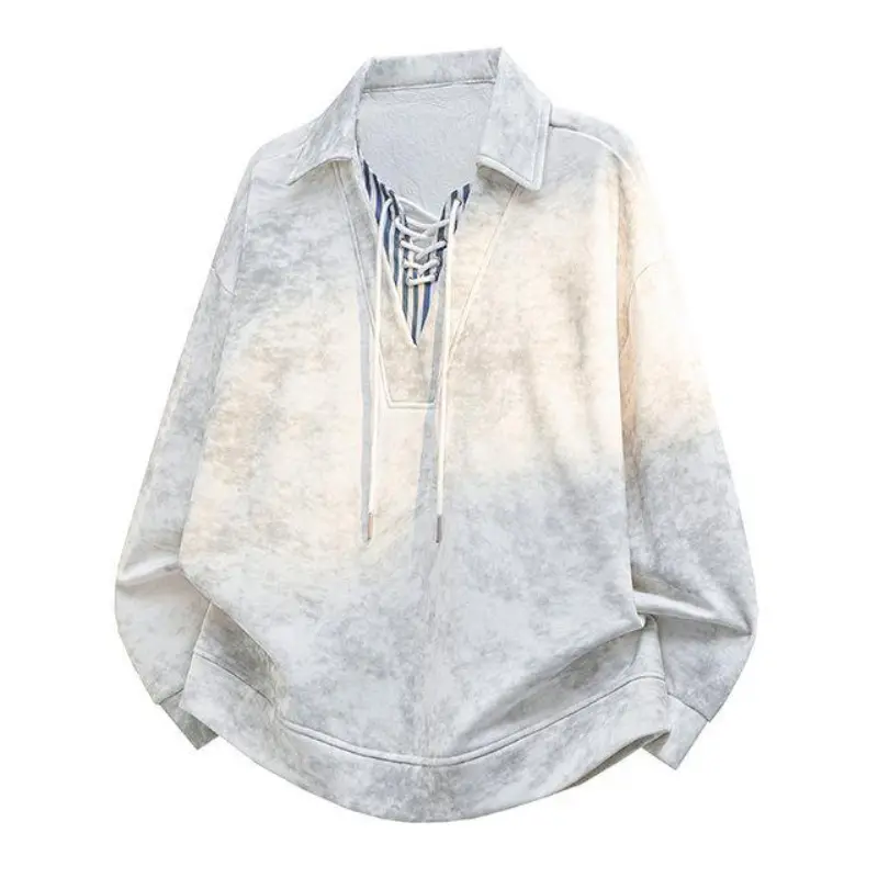 Men's Stylish Tie-Dye Color Block Patchwork Striped Sweater - Menswear, Relaxed Fit V-Neck Longsleeves Pullover, Soft Comfortable Casual Top, Machine Wash Compatible for Everyday Outfits