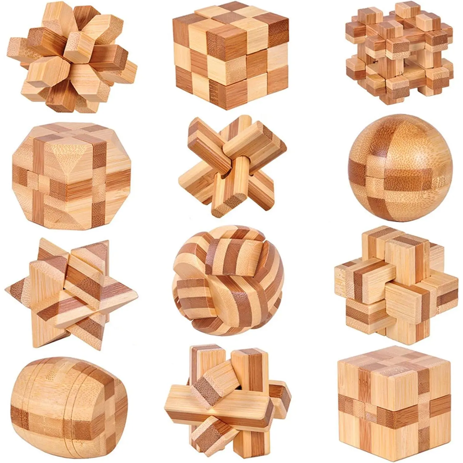 12pcs Wooden Brain Teaser Puzzles, IQ Challenge Puzzle Games, Logic Smart Mind Puzzle Box Lock Toy Removing Assembling 3D Small Puzzle Gift Set for Adults Teenagers Kids, 1.8inch 4.5cmfidget toys