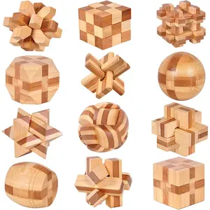 12pcs Wooden Brain Teaser Puzzles, IQ Challenge Puzzle Games, Logic Smart Mind Puzzle Box Lock Toy Removing Assembling 3D Small Puzzle Gift Set for Adults Teenagers Kids, 1.8inch 4.5cmfidget toys