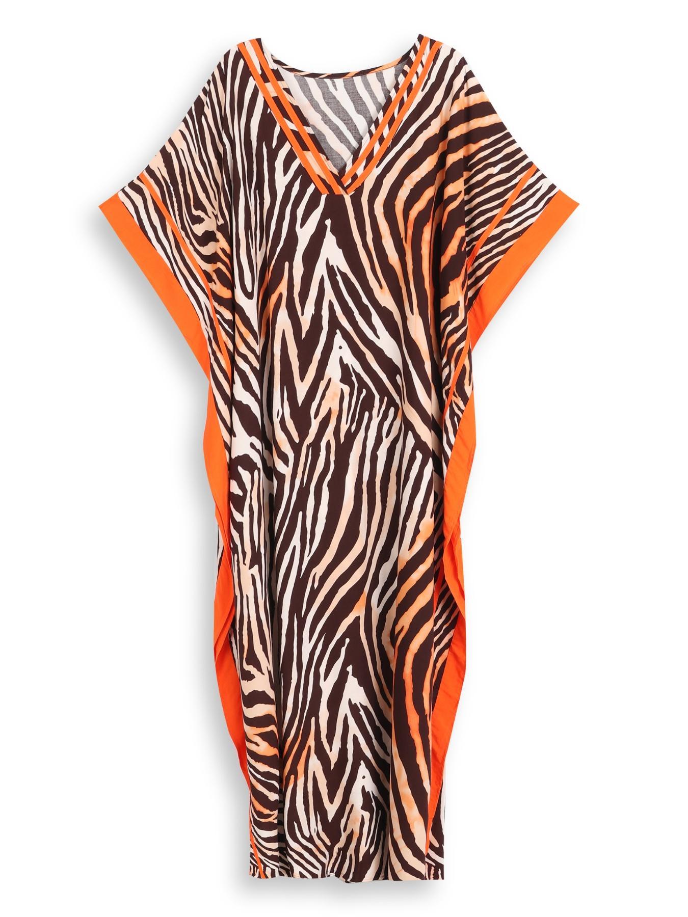 EDOLYNSA Striped Women's Casual Kaftan Long Dress Oversized Chic Bohemian House Robe Beachwear Vacation Bathing Suit Cover Up Lounge Wear Boho Summer Holiday