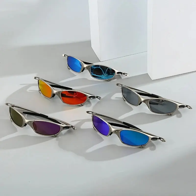 Zinc alloy X metal Juliet silver frame cycling glasses coated polarized sunglasses with concave shape windproof glasses