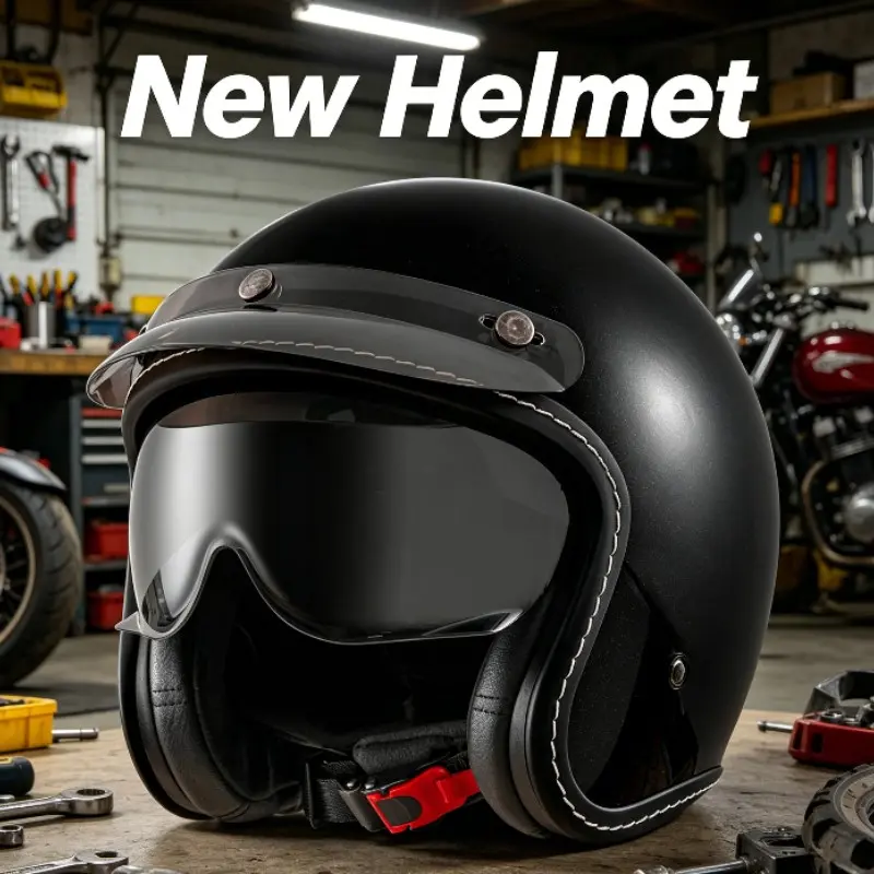 Vintage Fiberglass Motorcycle Half Helmet for Men and Women, Composite Fiber Three-Quarter Helmet, Cruiser Scooter Riding Gear, Half Face Helmet