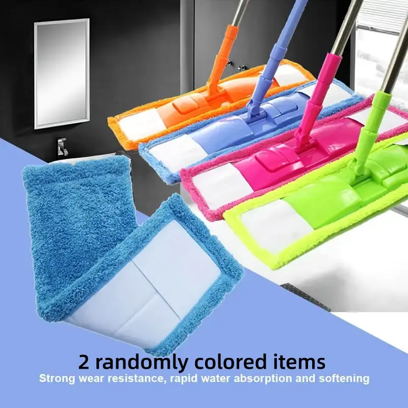 2-Pack Home Flat Mop Cloth Set, Replacement Mop Head Accessories, Mop Replacement Heads, Random Colors, Durable Cleaning Cloths for Daily Use