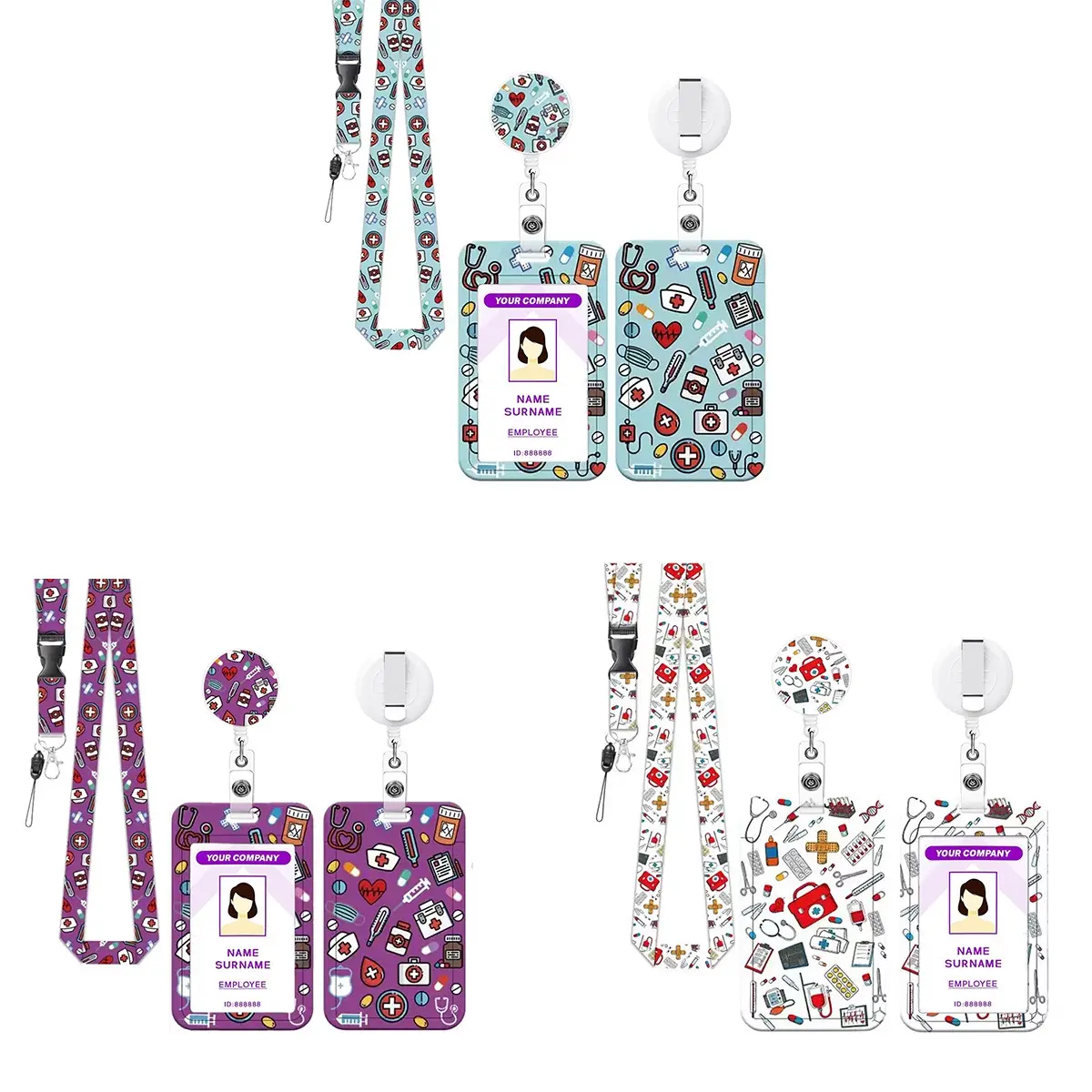 Doctor UV Printed ID Card Holder, Nurse Stethoscope Badge with Lanyard, Work Credential Case with Neck Strap and Extender Clip