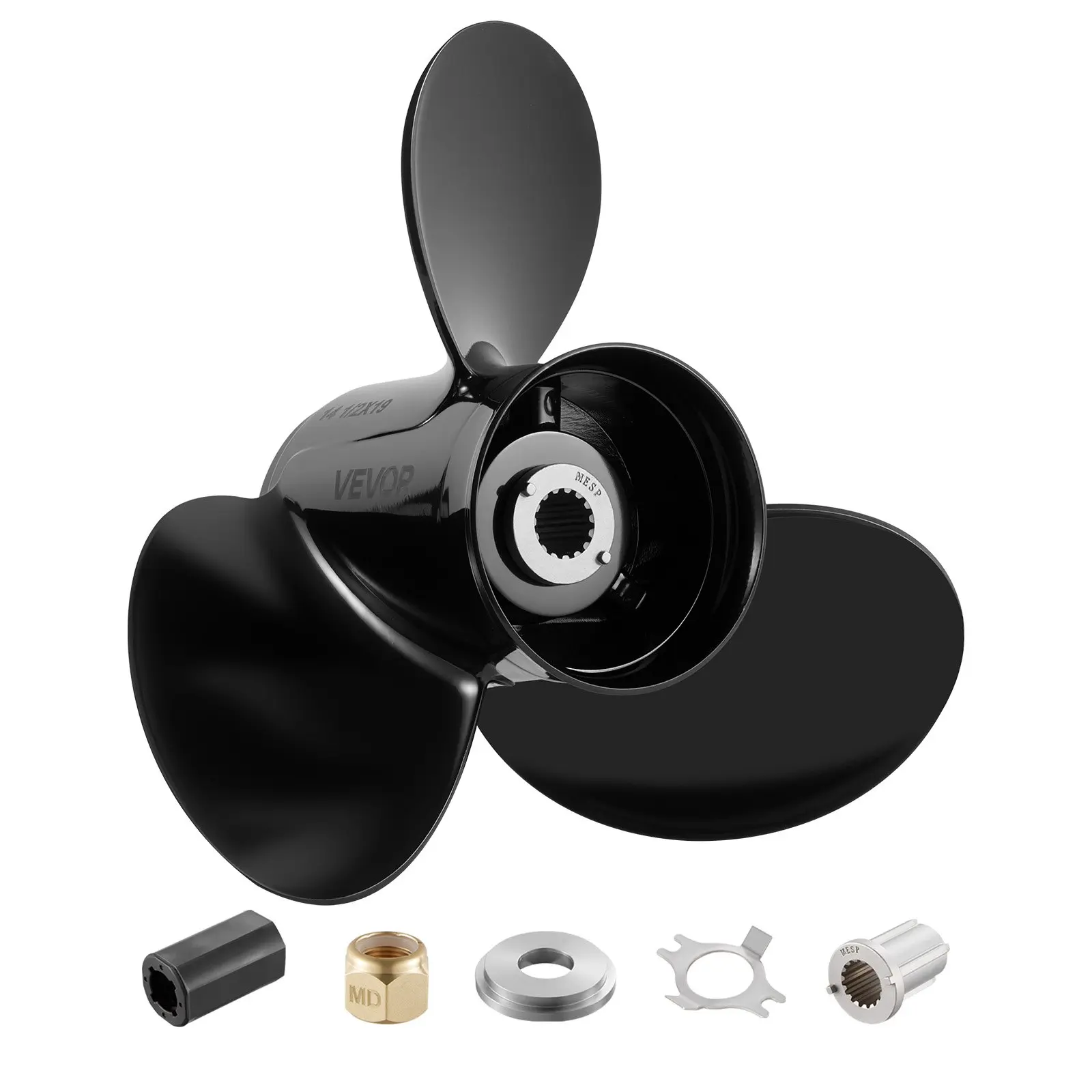 【Summerfinds】VEVOR Metal Outboard Propeller, Upgrade OEM 15-Spline Tooth High Thrust Model with Rubber Hub, 3-Blade Right Hand Fit Mercury/Mariner 135-300 HP, 4-3/4" Gearcase, OEM No.48-832830A45, 3*14-1/2 *19-B Specs, 14.5x14.5x6.7in, 6.8 lbs, 14.5 X 14.