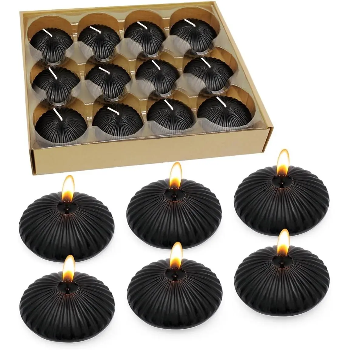 Black Floating Candles for Cylinder Vases, 24 Pack 2 Inches Water Tealight Candles for Halloween Dinner Party Holiday Decoration