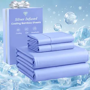 OS OMYSTYLE Silver Infused Cooling Bamboo Sheets, Breathable And Cooling Bed Sheet, Luxury Hotel Bed Sheet Set - Soft, Wrinkle-Resistant, And Comfortable - Easily Fits Extra Deep Mattresses, Fit For Hot Sleepers And Sweats, PERFECT GIFTS, FAST DELIVERY
