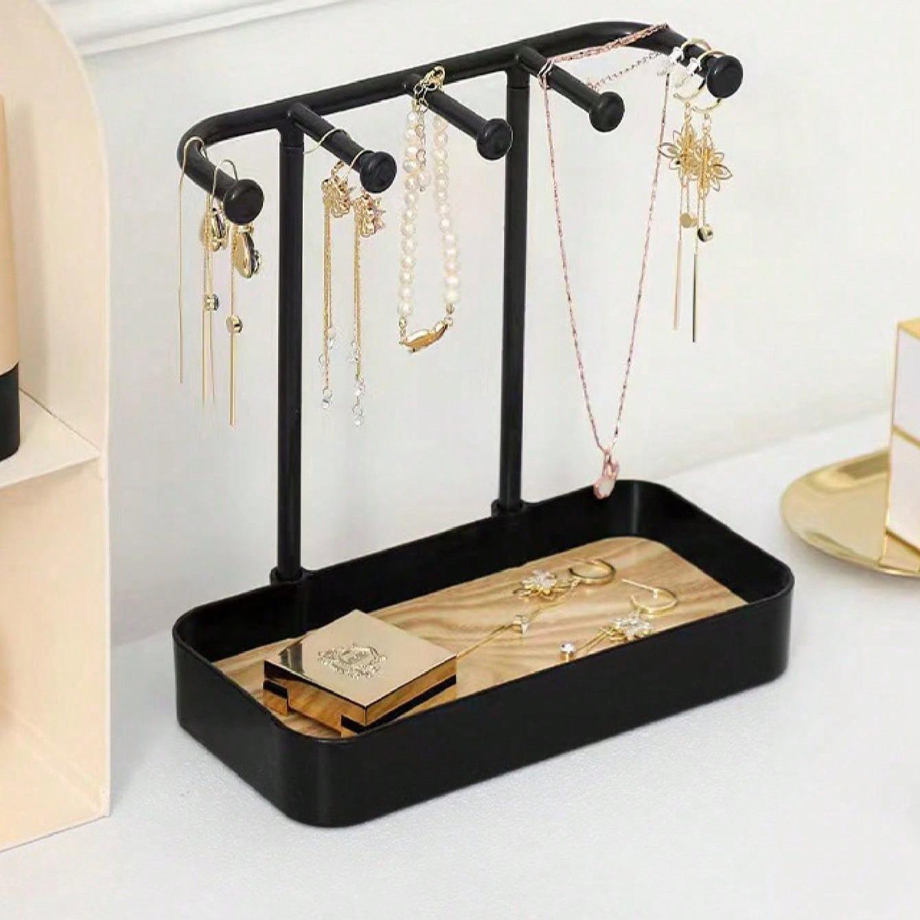 1/2pcs Jewelry Display Rack Organizer for Home, Wooden Necklace Ring Earring Holder, Chic Accessory Storage Stand