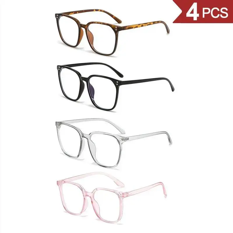 4 Pack Women Fashion Decor Eyeglasses, Lightweight Plastic Prescription Ready Frames, Casual Daily Wear Optical Frame Accessories for Ladies