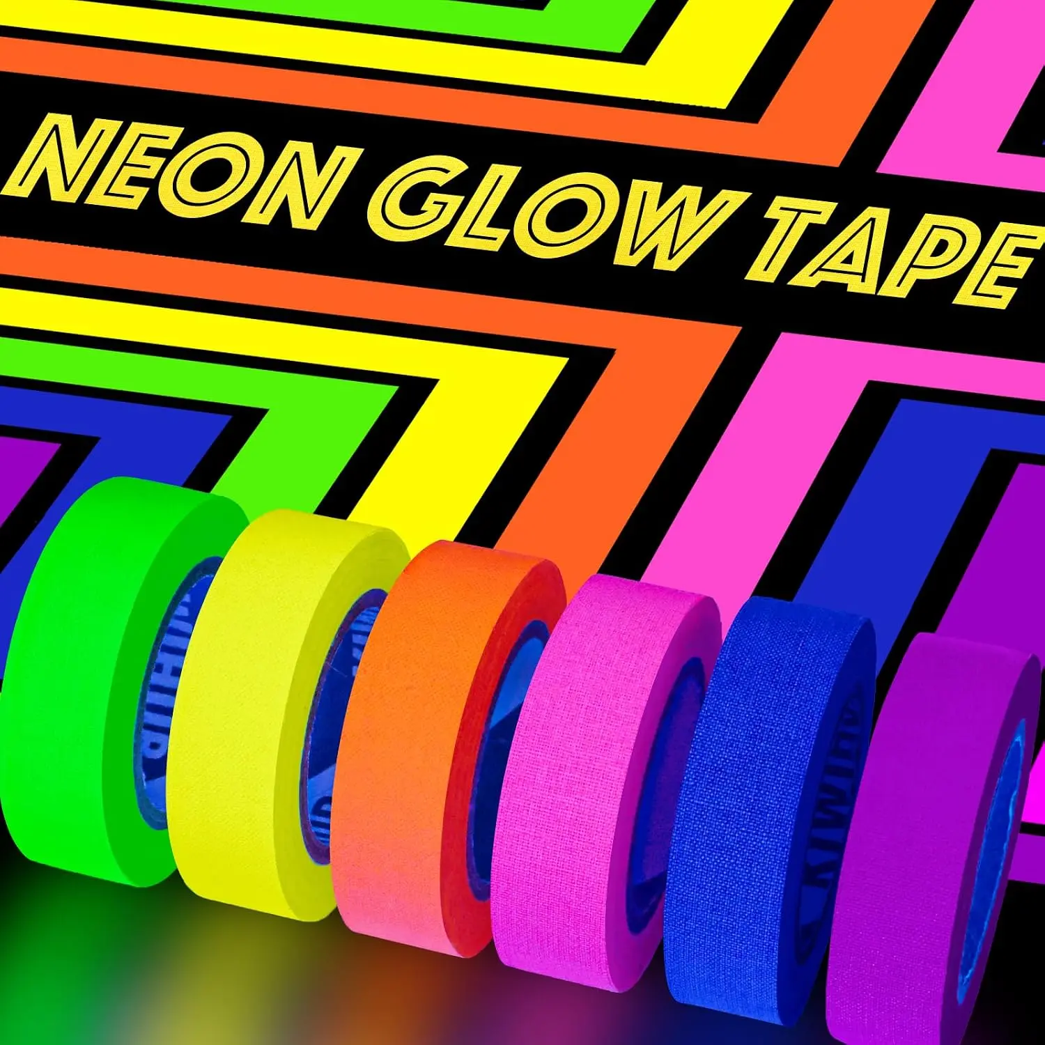 UV Blacklight Reactive Fluorescent Neon Gaffer Tape, Super Bright Spike Tape for Glow Party Supplies & Decor, 0.6in x 16.5ft per Color, Glow Tape Rolls, Stripe Tape