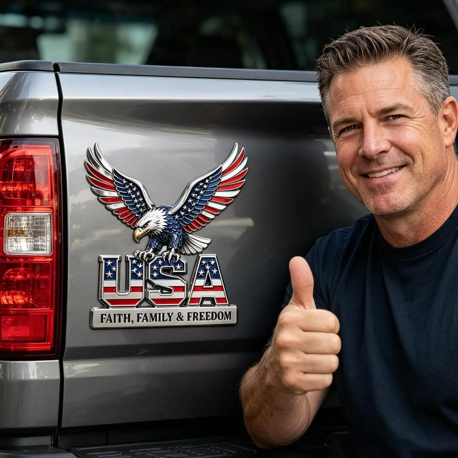 1pc USA Faith Family Freedom Car Emblem, Eagle & USA Letters Patriotic Edition 3D Effect Acrylic Badge, 250th Anniversary Flag Auto Decal for Automotive Trucks SUV Motorcycle Decals for Vehicles