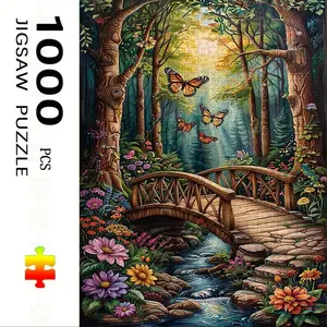 1000 Piece Forest Bridge Puzzle, Large Adult Family Interactive Toy, DIY Home Decor, Holiday Scene, Mixed Colors, Perfect Gift