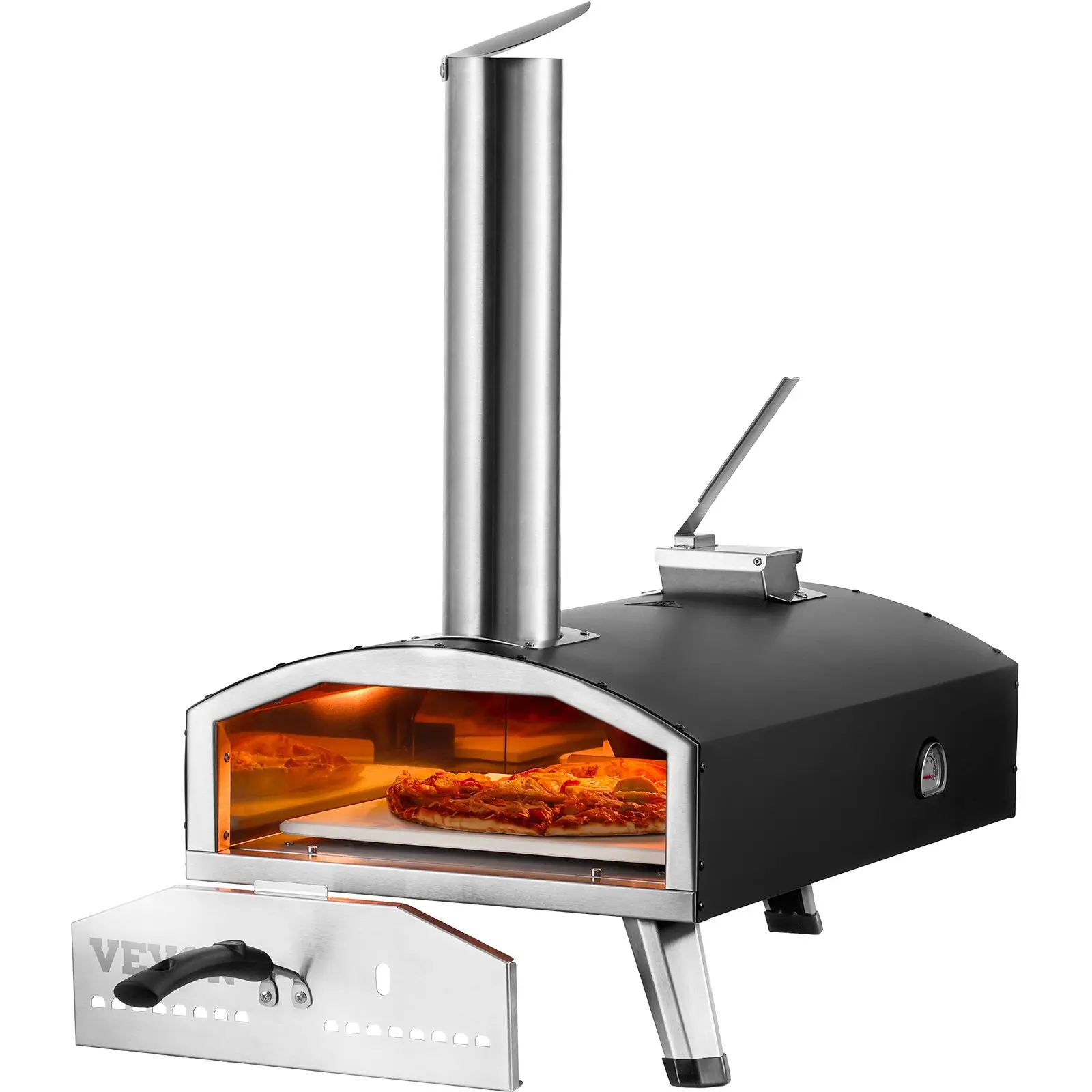 【DealsForYouDays】VEVOR Portable Outdoor Oven, 12-inch Pizza Oven, Pellet Chips Charcoal Tri-Fuel, Iron Spray Pizza Grill, Includes Pizza Stone, Waterproof Cover, Shovel, Ideal for Camping Backyard, Black