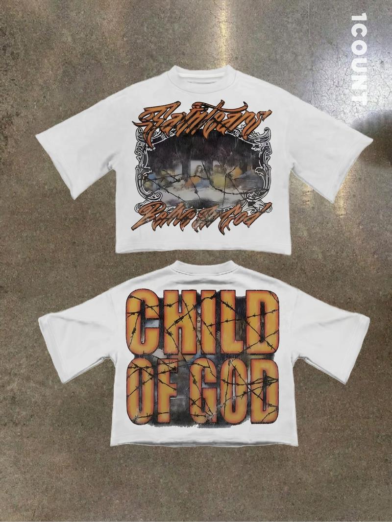 Unisex Short Sleeve Letter Print Tee, Casual Comfortable Loose Fit Fashion T-Shirt, Summer Organic Fabric, Simple Style