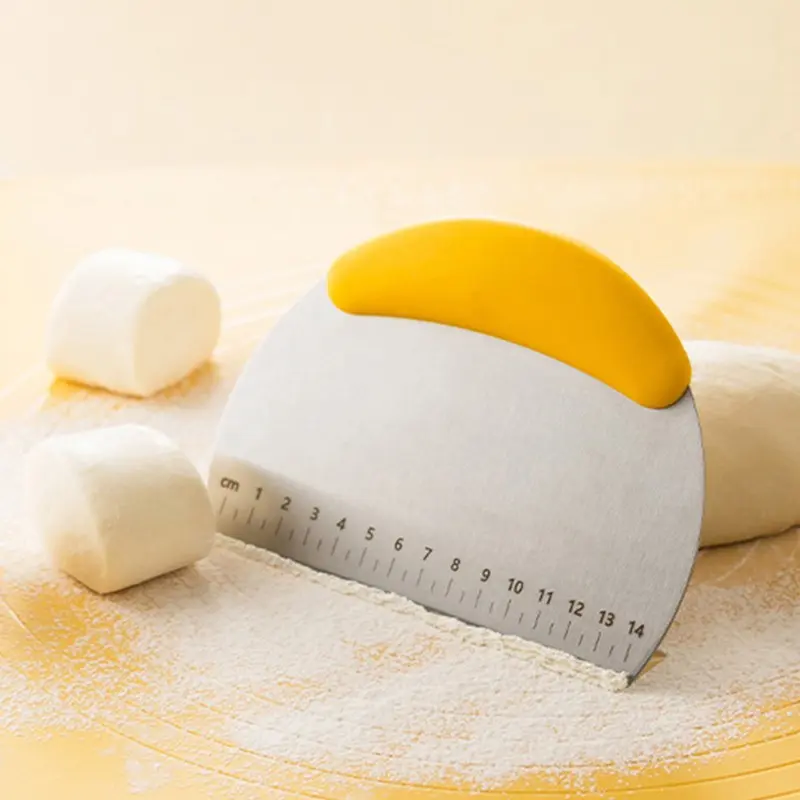 1PC Dough Cutter Scraper, Premium Stainless Steel, Clear Measuring Scale Ruler, Pizza Pastry Bread Cheese Home Baking, Multi Use Food Safe Easy Clean, Bench Scraper Pastry Slicer Kitchen Tools